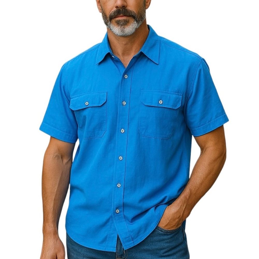 Randy River Vintage Silk Shirt Size SMALL Blue